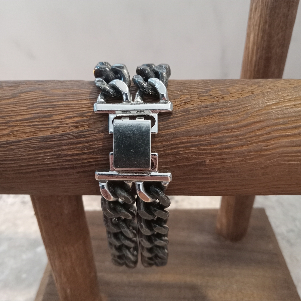 Dual Black Chain Bracelet with Silver Clasp